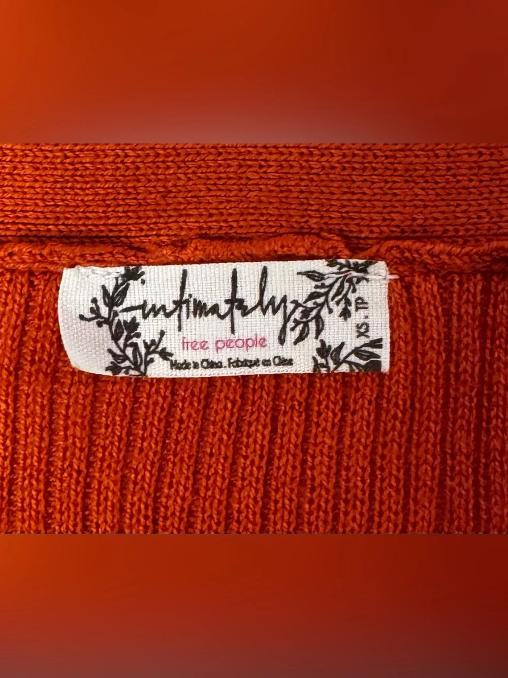 Free People Orange Ribbed V-Neck Button Short Sleeve Blouse - Size XS